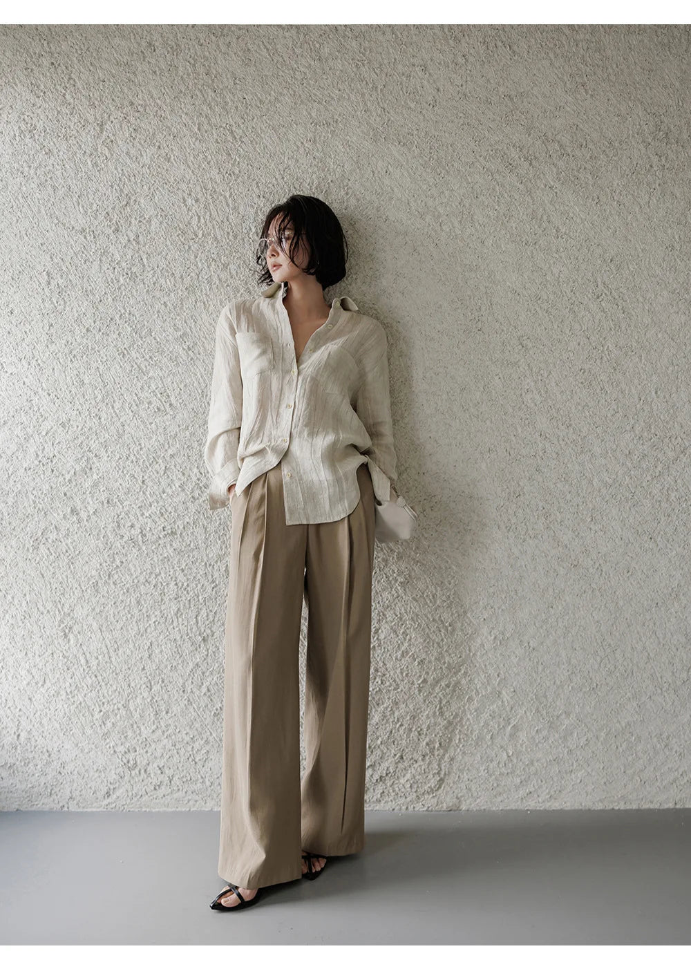 Anna-Berg | Pleated Button-Up Linen Shirt