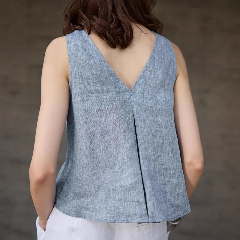 Anna-Berg | Light Blue Reversible Chambray Linen Vest