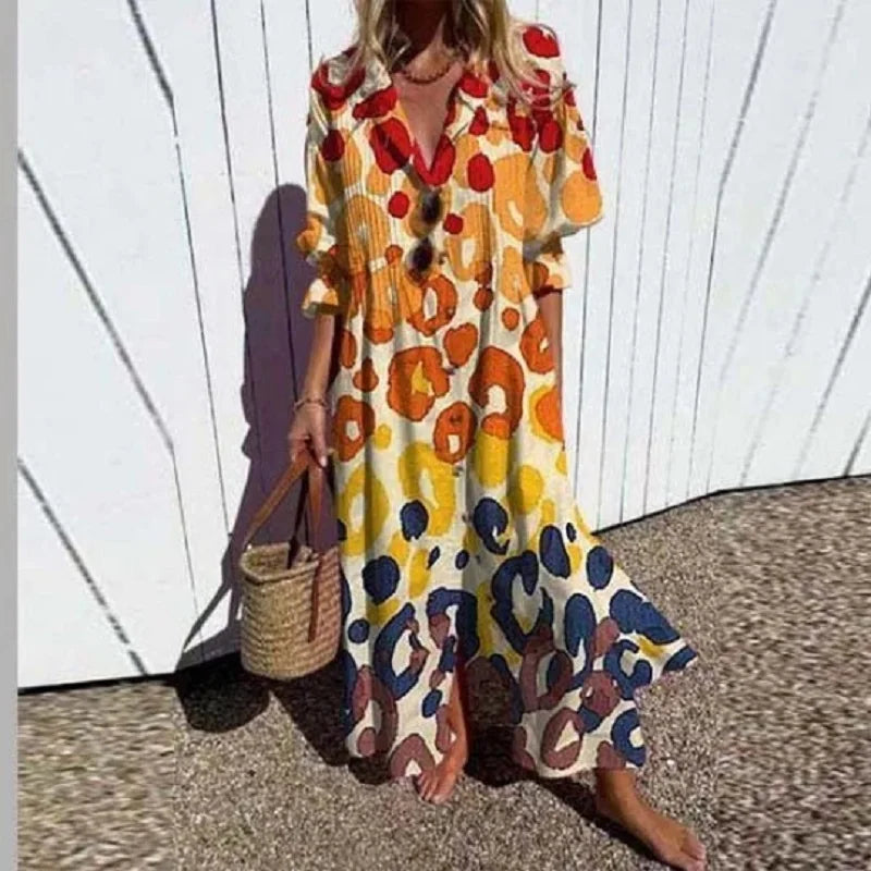 Anna-Berg | Boho Floral Long Sleeve Maxi Dress with Graceful Drape