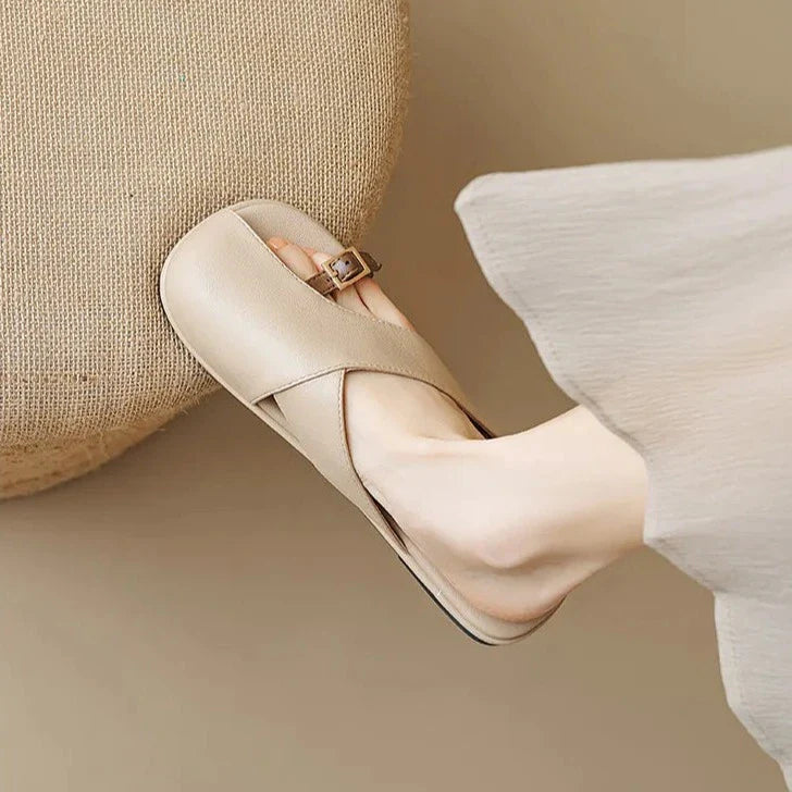 Anna-Berg | Black Ankle-Strap Buckle Leather Sandals