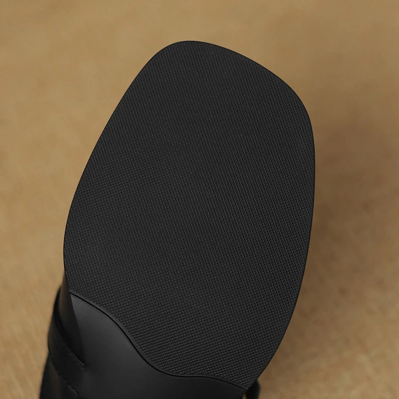 Anna-Berg | Black Adjustable Buckle Leather Slide
