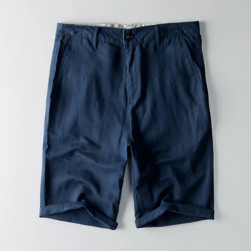 Anna-Berg | Natural Relaxed Fit Drawstring Waist Cotton-Linen Blend Shorts
