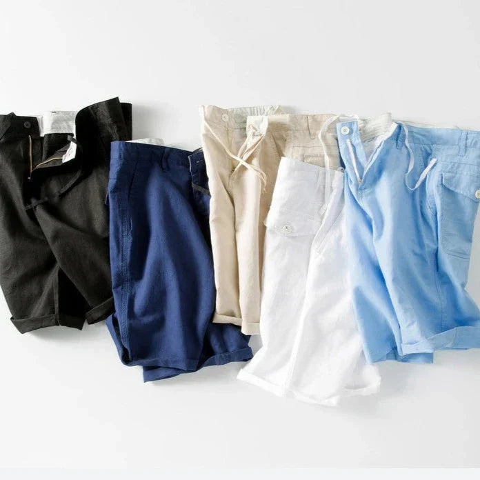 Anna-Berg | Natural Relaxed Fit Drawstring Waist Cotton-Linen Blend Shorts