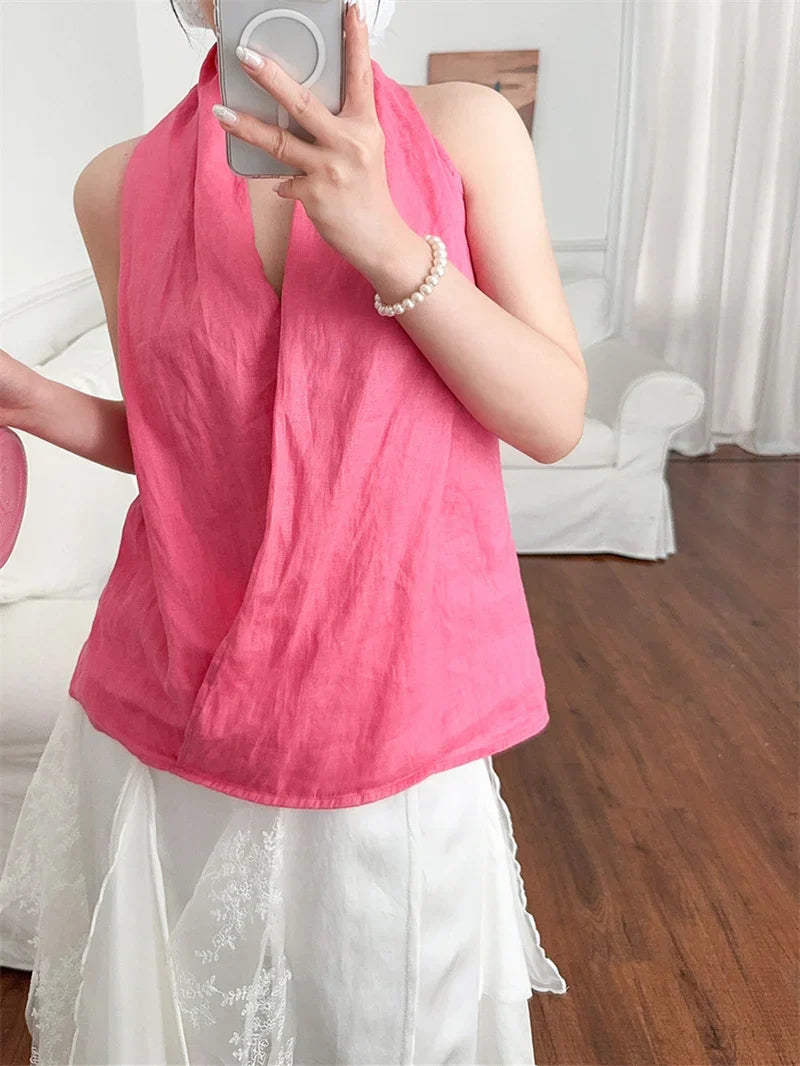 Anna-Berg | Natural Draped Linen Vest