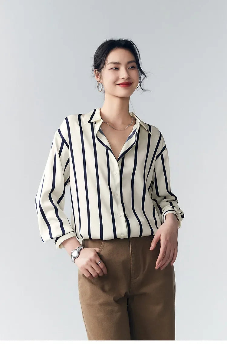 Anna-Berg | Ivory Striped Satin Blouse