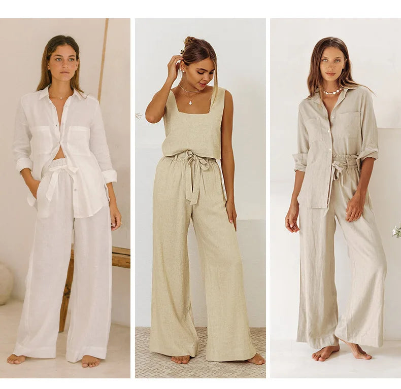 Anna-Berg | Ruffle-Waist Wide-Leg Linen Pant