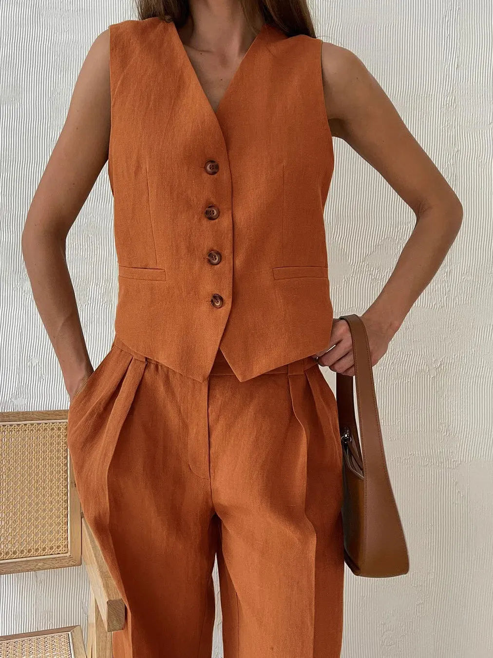 Anna-Berg | Natural Relaxed-Fit Belted Linen Trouser Set