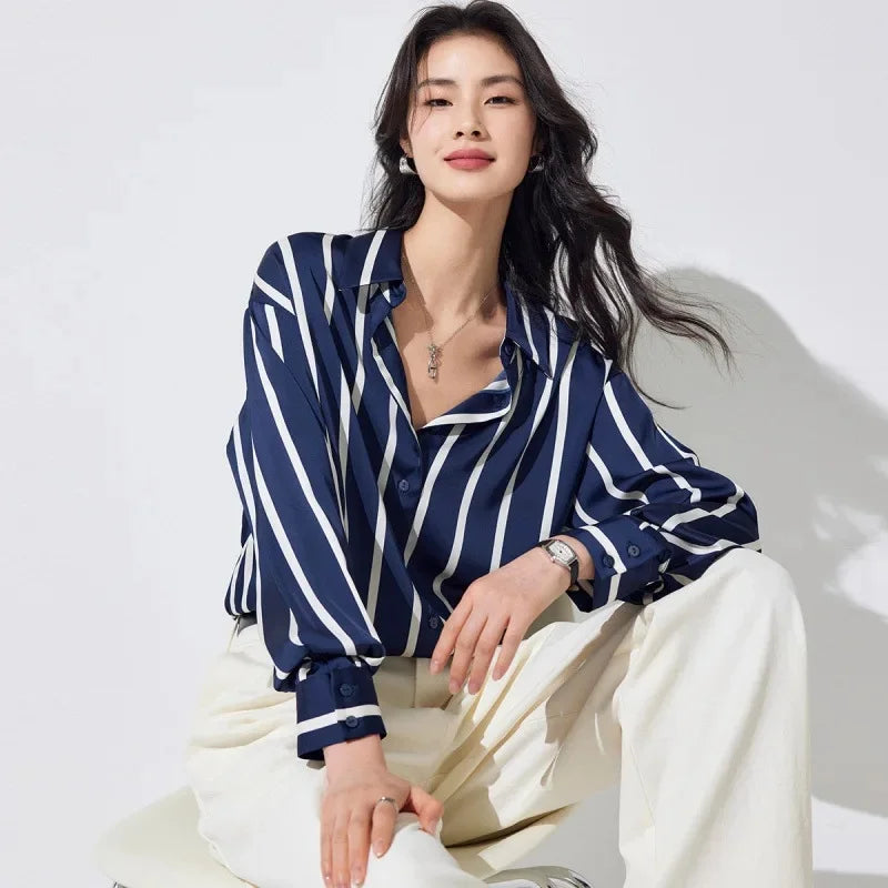 Anna-Berg | Ivory Striped Satin Blouse