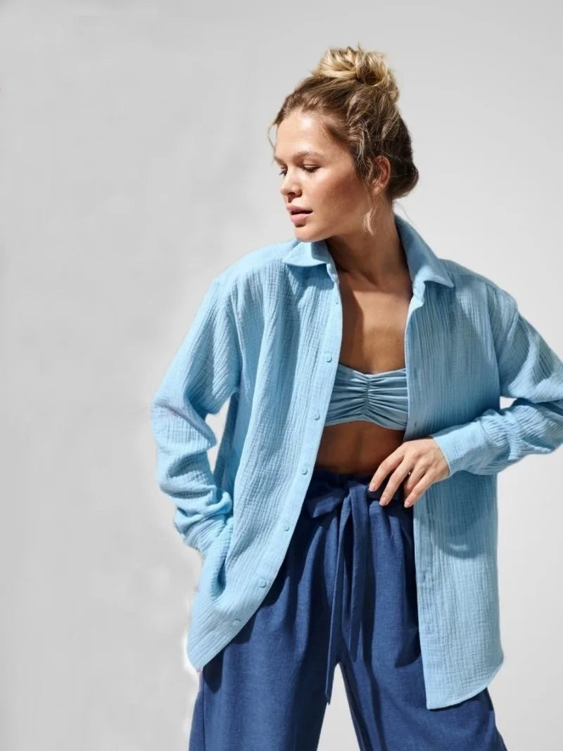 Anna-Berg | White Short-Sleeve Button-Up Cotton Shirt