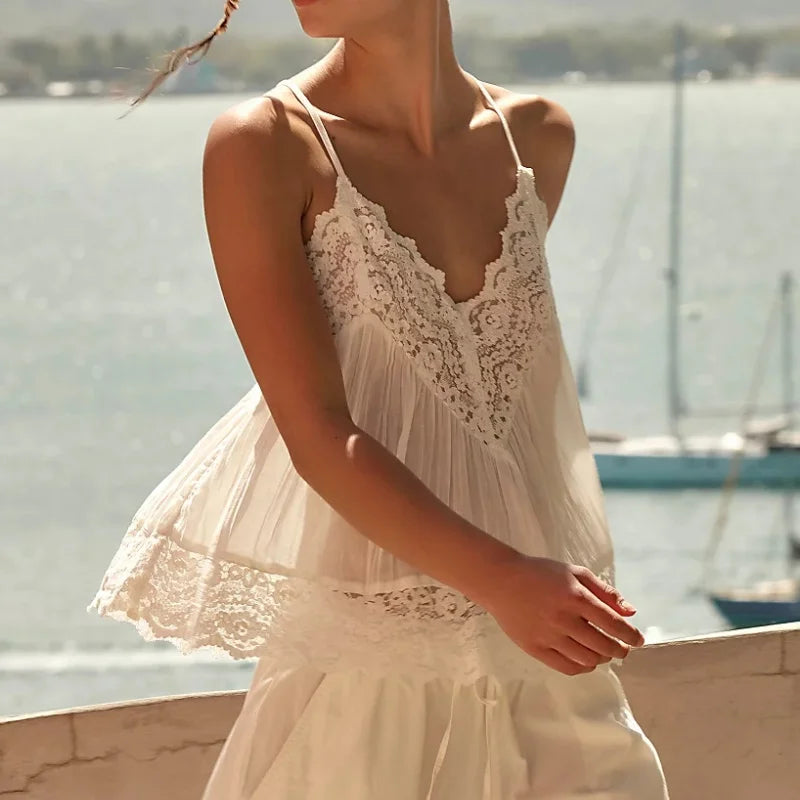 Anna-Berg | Ivory Lace-Trim Satin Cami