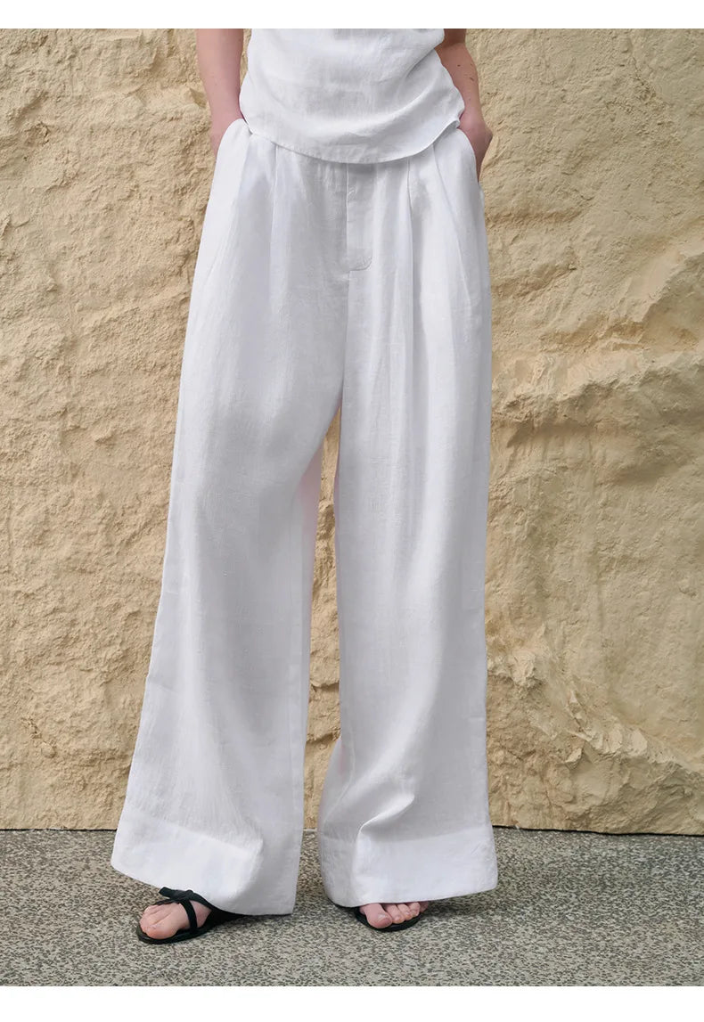 Anna-Berg | Sand Pleated Wide-Leg Linen Pant