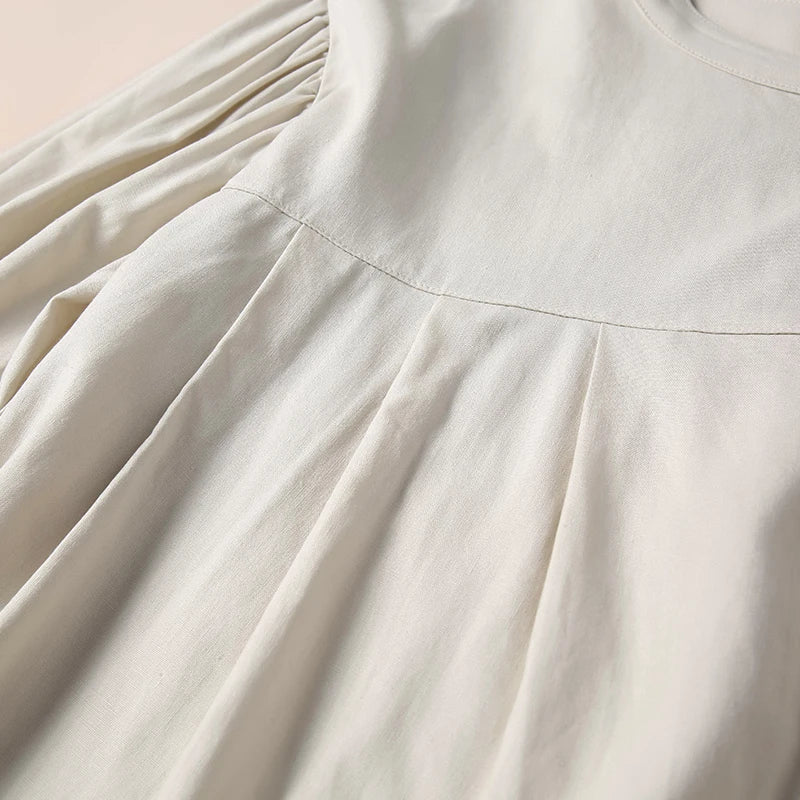 Anna-Berg | Ivory Gathered Lantern-Sleeve Cotton Blouse