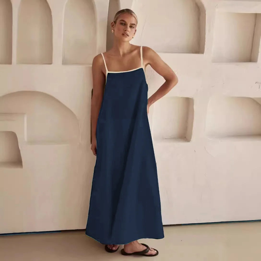 Anna-Berg | Contrast Strap Maxi-Length Cotton Dress