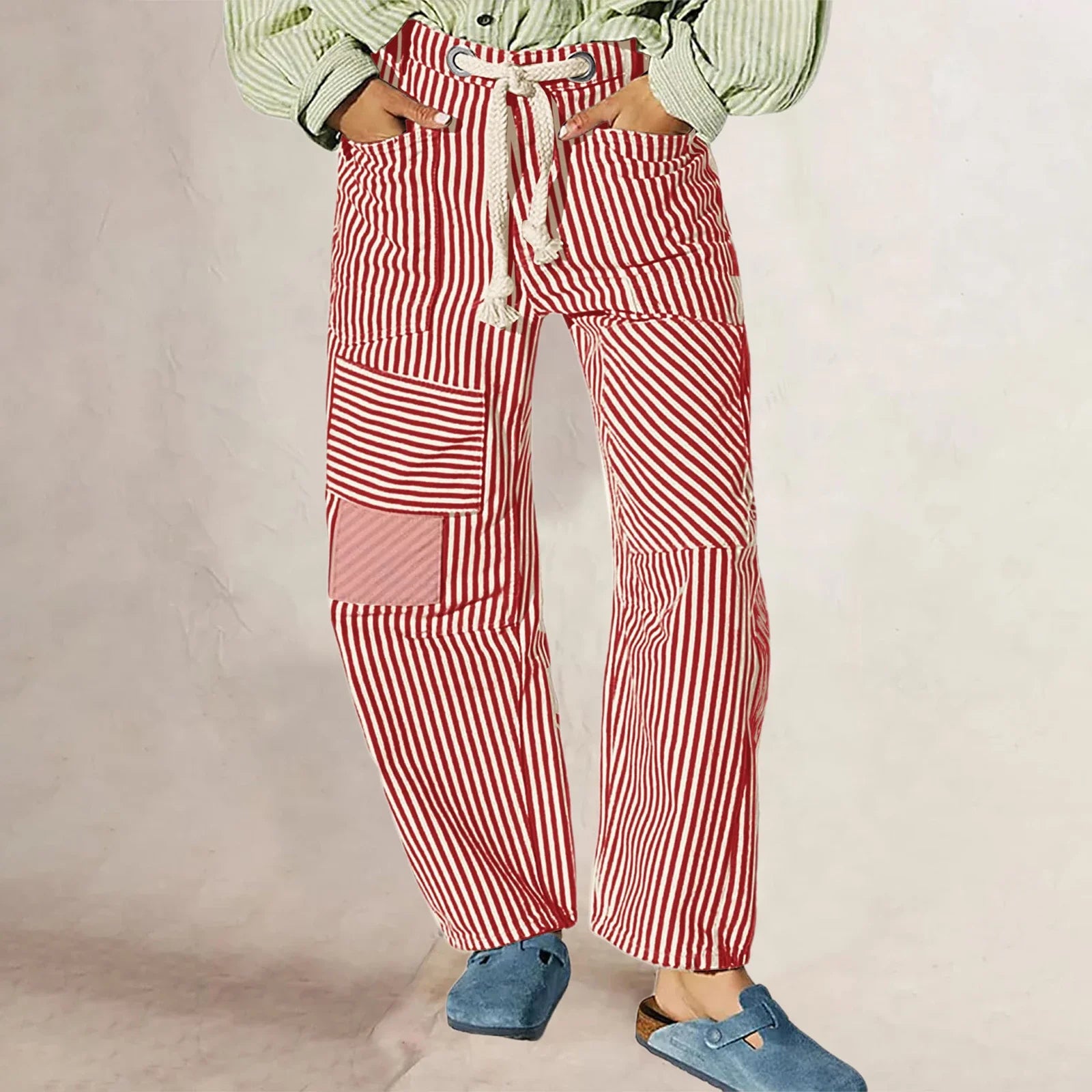 Anna-Berg | Navy Striped Wide-Leg Cotton Pant