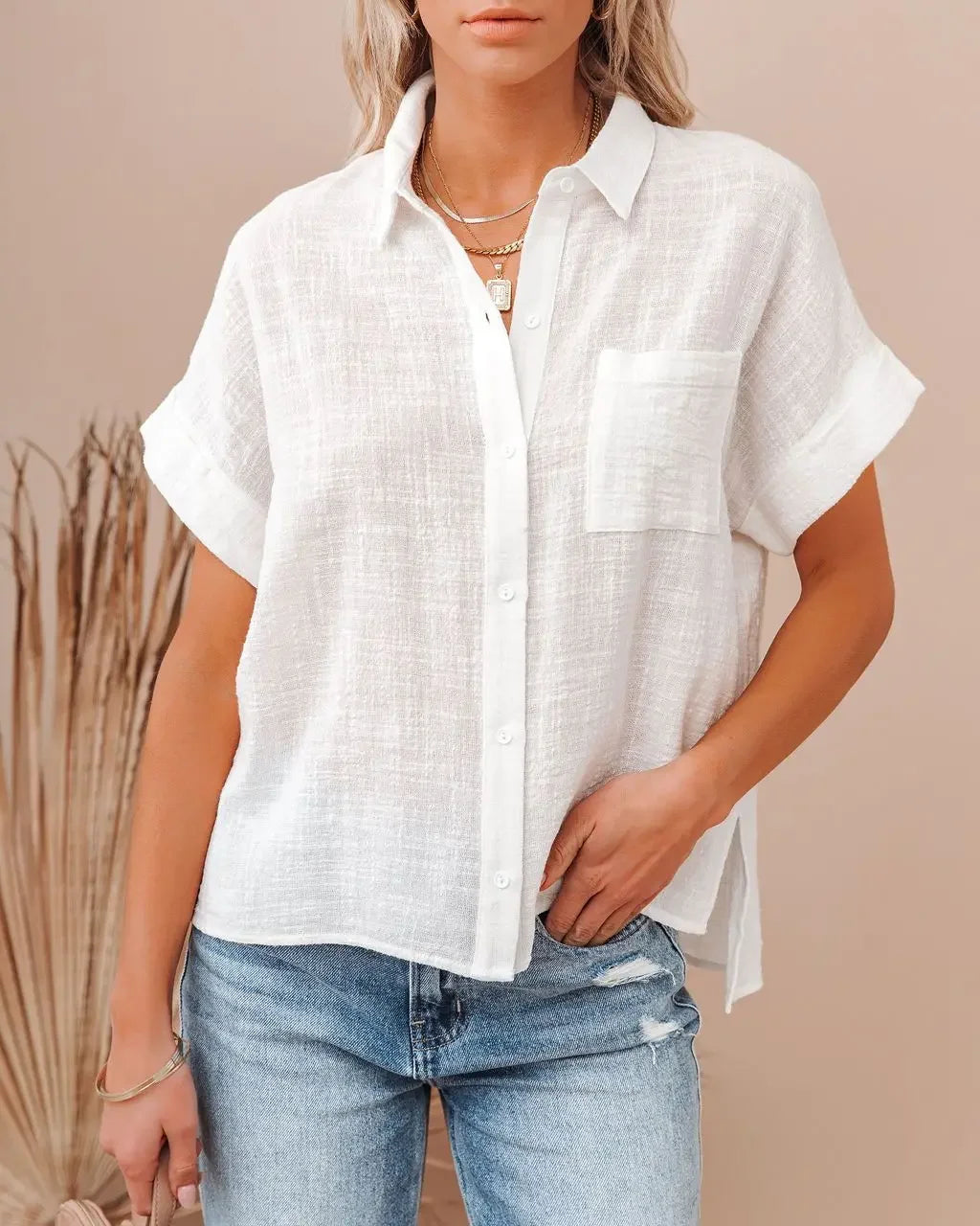Anna-Berg | Ivory Button-Up Silk Blouse