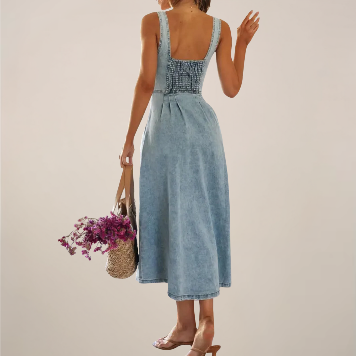 Anna-Berg | Sleeveless Button-Front Denim Midi Dress