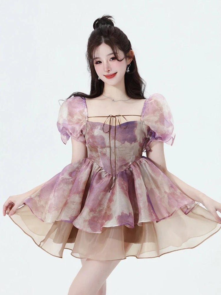 Anna-Berg | Soft Girl Puff Sleeve Layered Dress