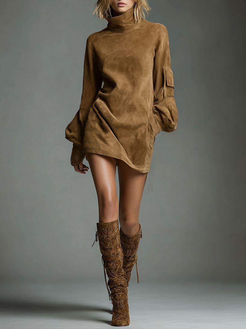 Anna-Berg | Suede Turtleneck Dress