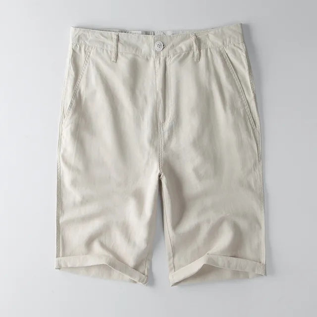 Anna-Berg | Natural Relaxed Fit Drawstring Waist Cotton-Linen Blend Shorts