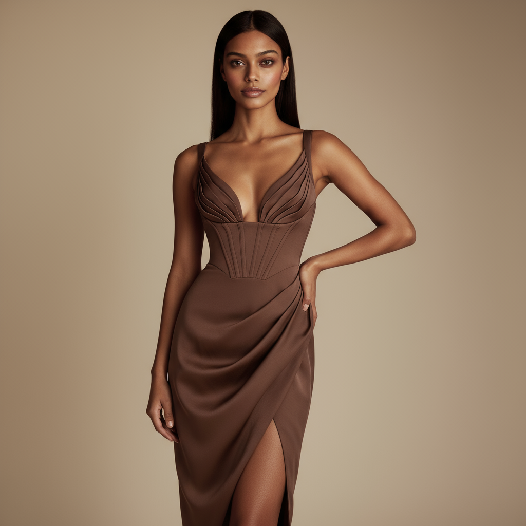Anna-Berg | Satin Smooth Finish Sleeveless Evening Dress
