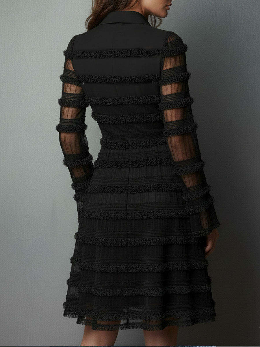 Anna-Berg | Black With Sheer Layered Panels Dress