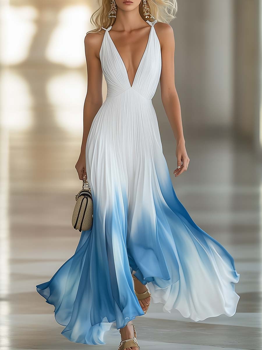 Anna-Berg | White Chiffon V-Neck Evening Dress