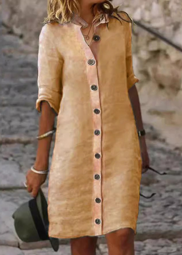 Anna-Berg | White Stand Collar Button Cotton Dress