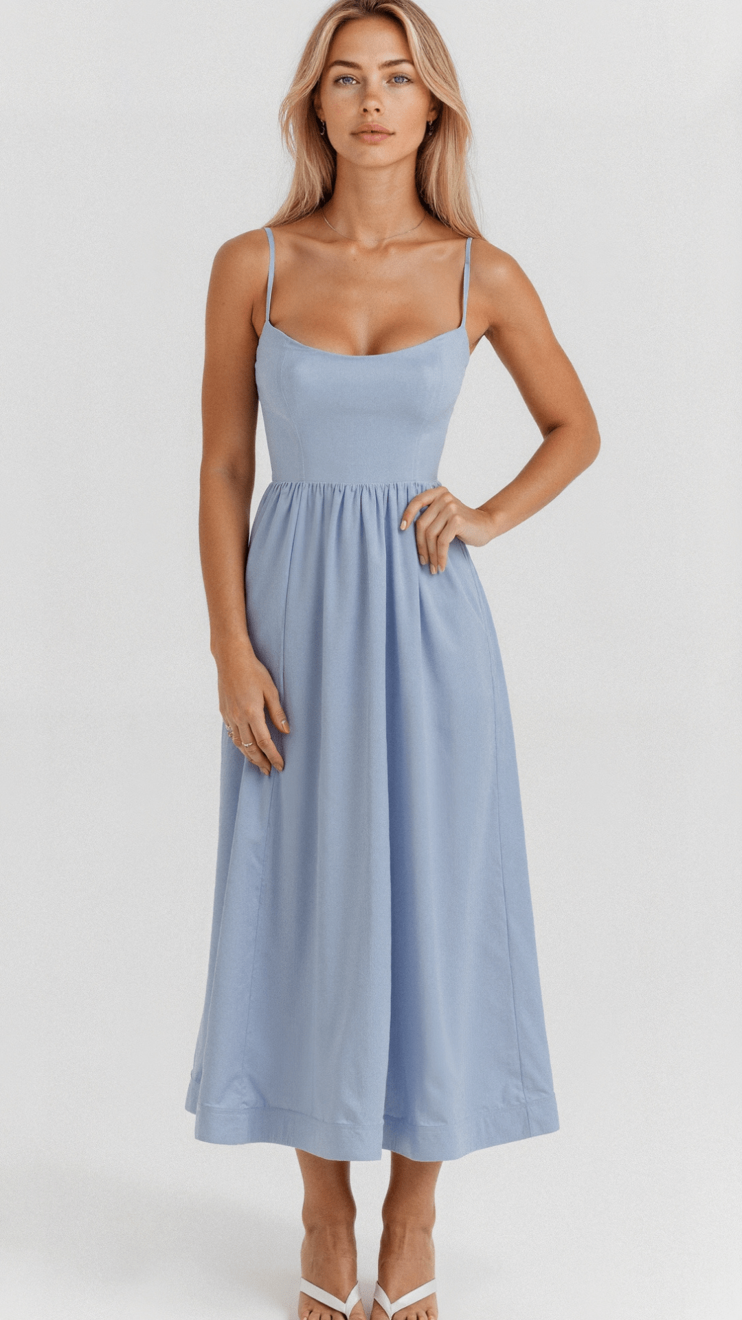 Anna-Berg | A-Line Midi Dress – Spaghetti Straps – Flowing Design – Elegant Fit