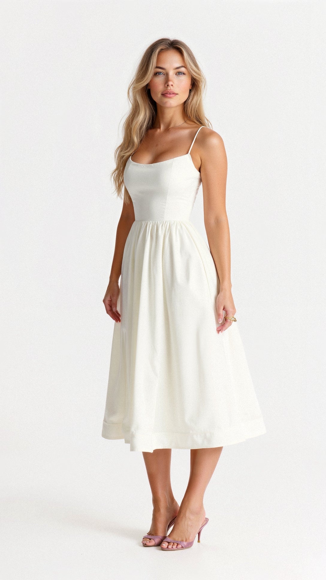 Anna-Berg | A-Line Midi Dress  Spaghetti Straps  Flowing Design  Elegant  Fit