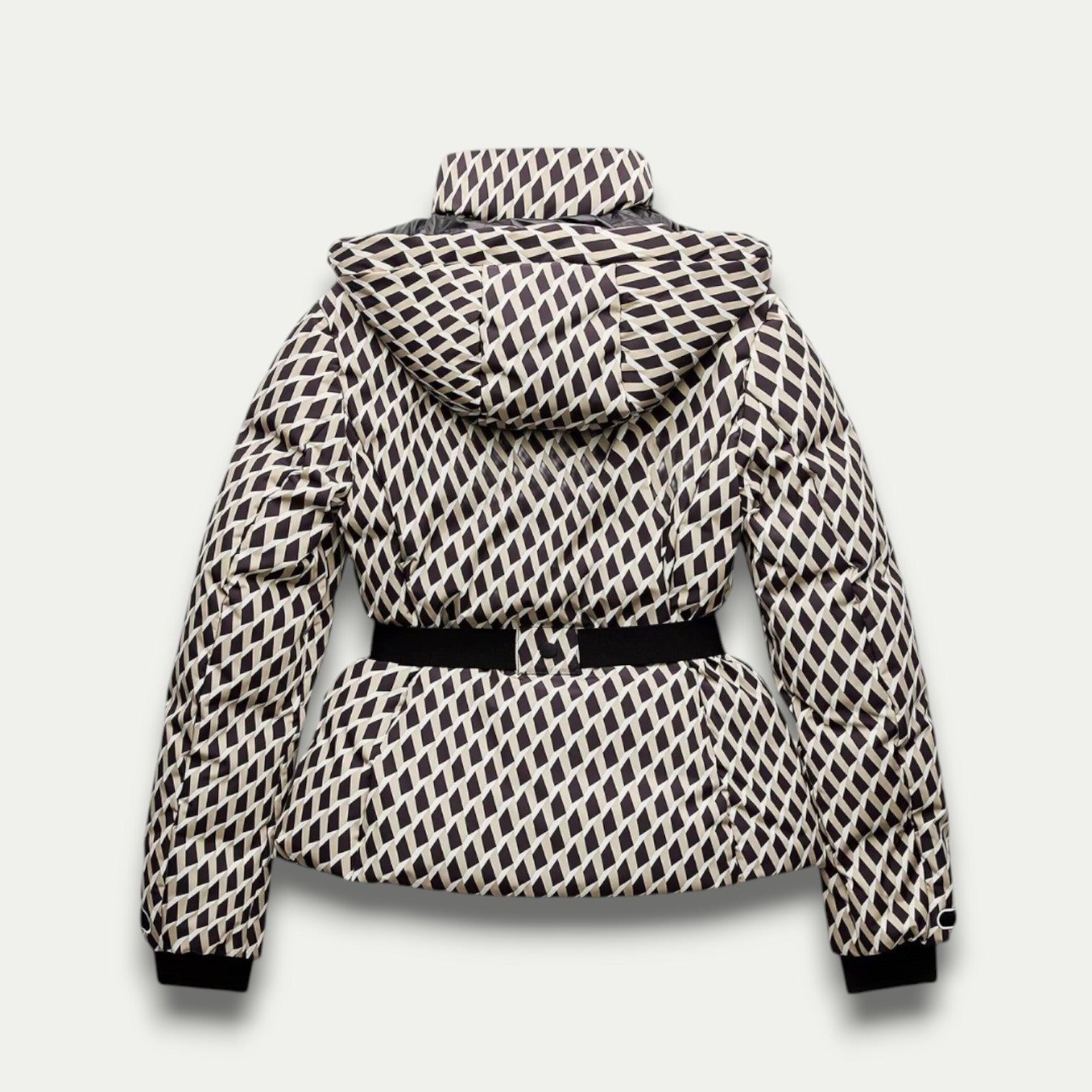 Anna-Berg | Puffer Jacket - Beige, Patterned, Belted, Water-Resistant, Insulated