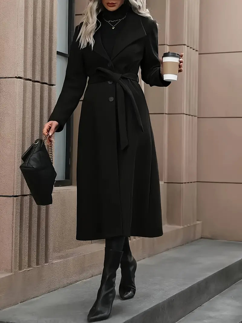 Anna-Berg | Trench Coat - Black, Belted, Tailored Fit