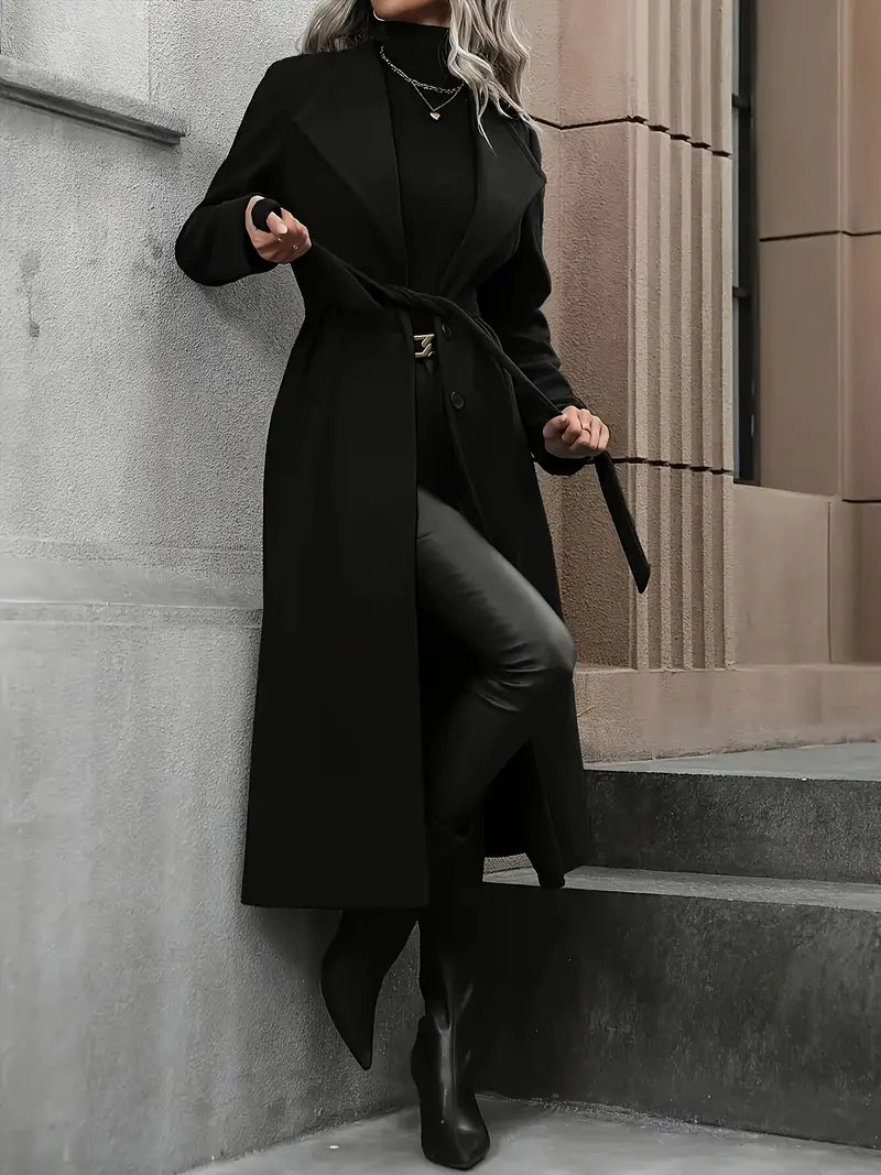 Anna-Berg | Trench Coat - Black, Belted, Tailored Fit