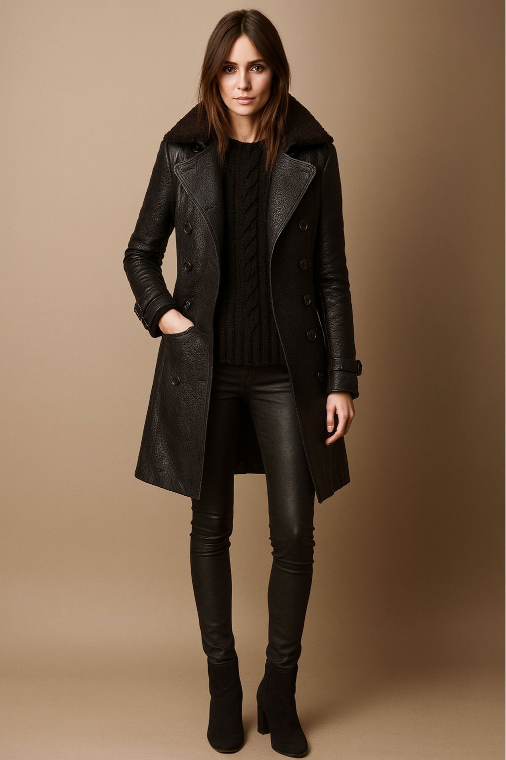 Anna-Berg | Trenchcoat - Faux Leather, Belted, Double-Breasted
