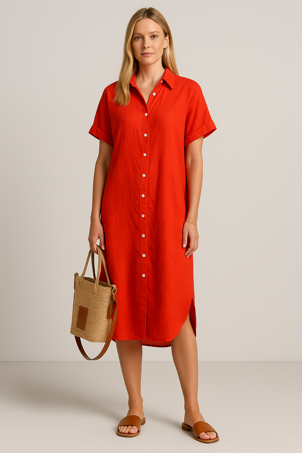 Anna-Berg | Maxi Dress - Button-Up, Relaxed V-Neck Fit