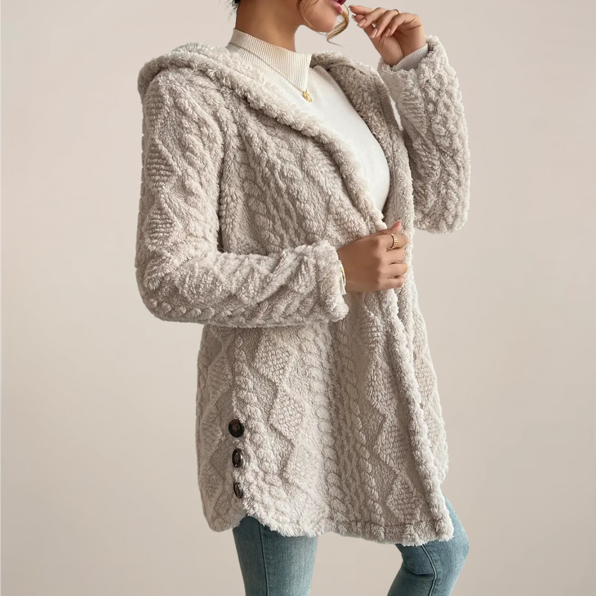 Anna-Berg | Hooded Jacquard Plush Coat