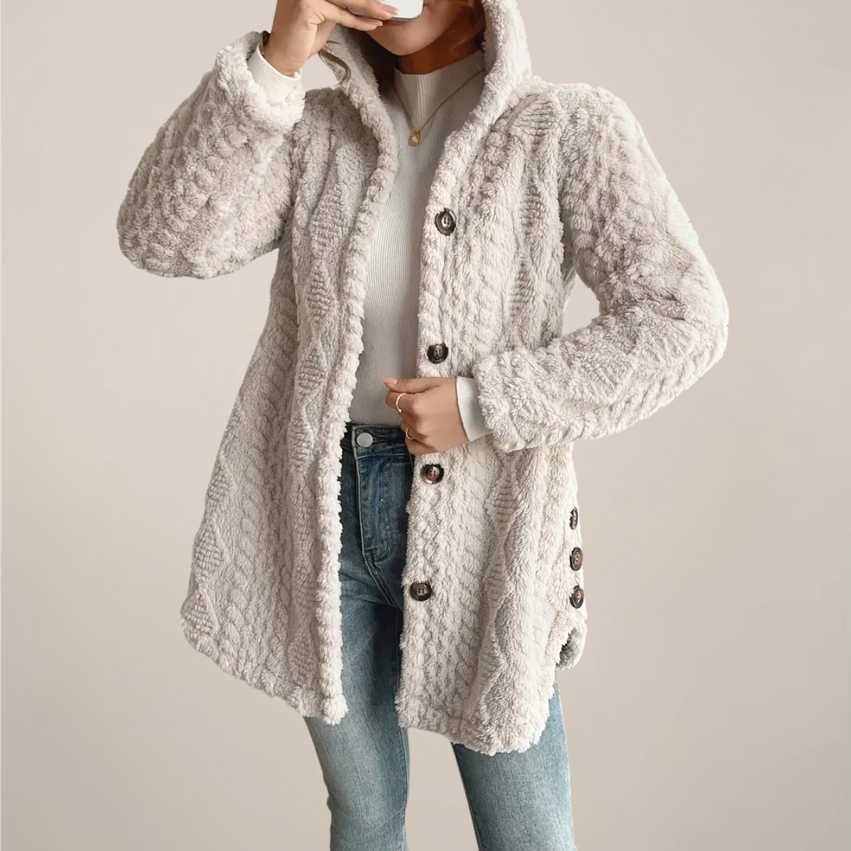Anna-Berg | Hooded Jacquard Plush Coat