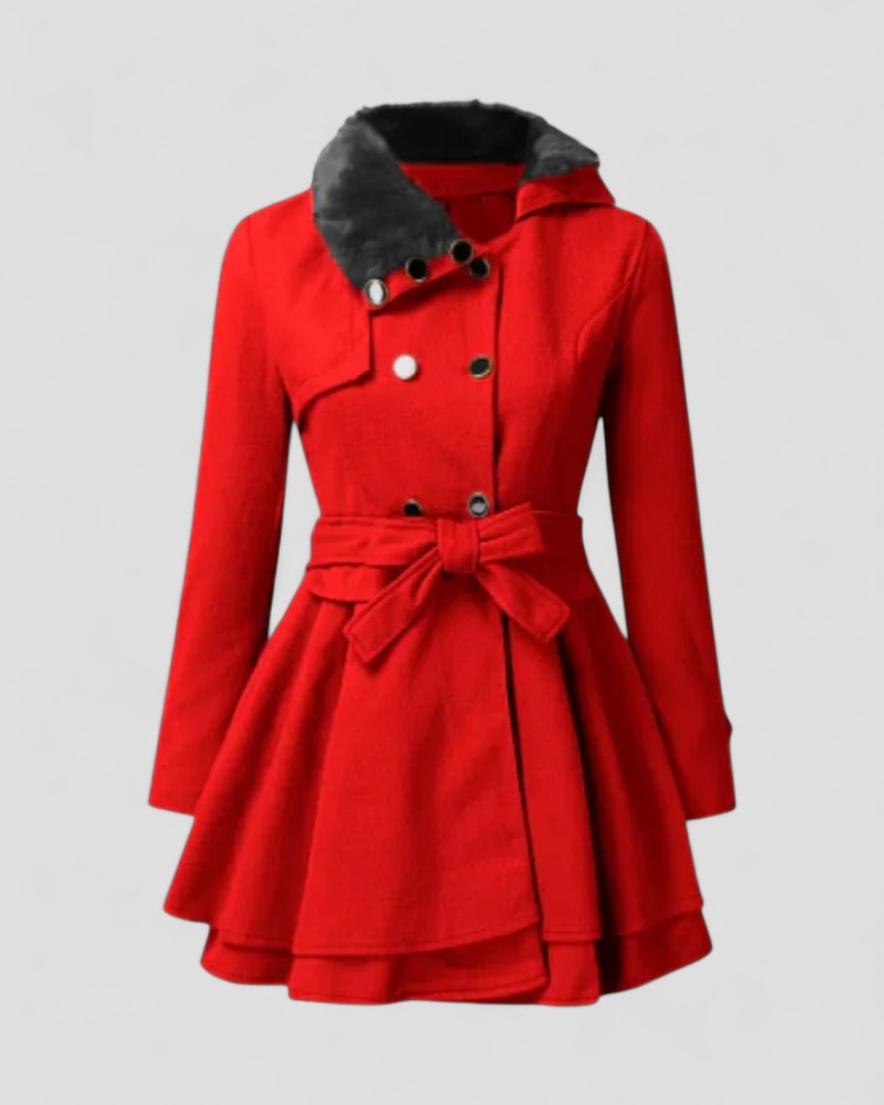 Anna-Berg | Winter Coat - Double-Breasted, Belted, Fur Collar