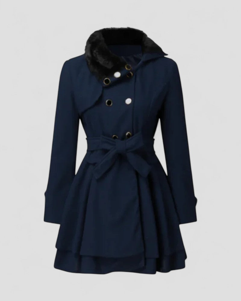 Anna-Berg | Winter Coat - Double-Breasted, Belted, Fur Collar