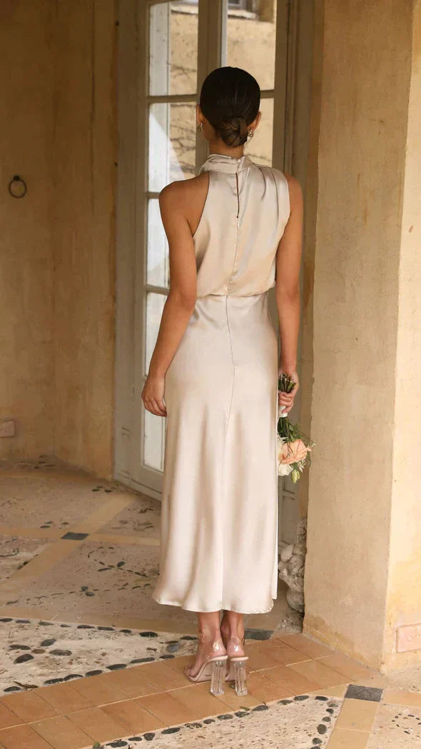 Anna-Berg | Midi Dress - Halter Style, Draped Neckline, Fluid Silhouette