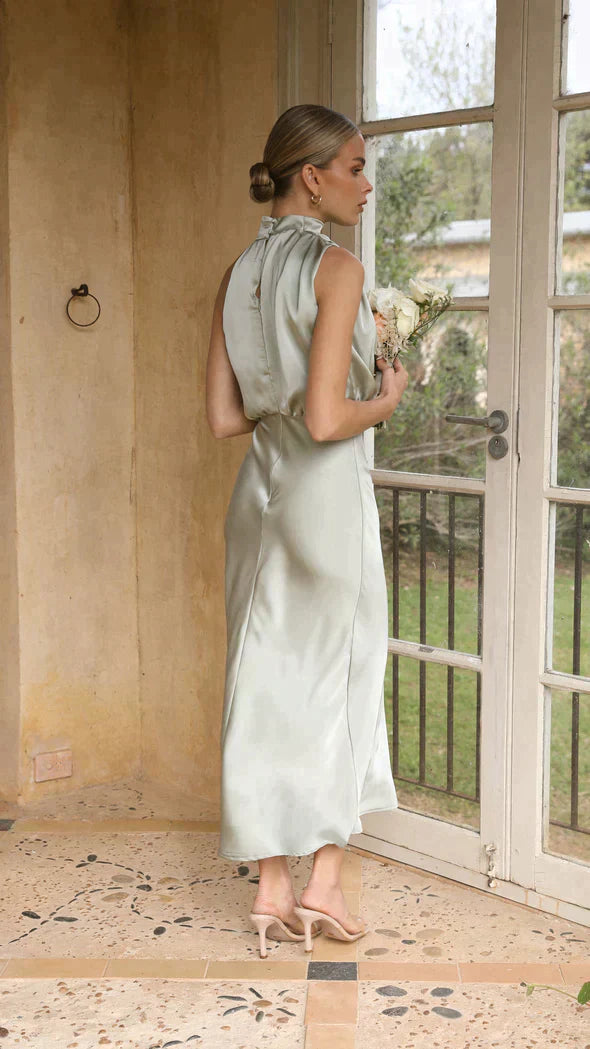 Anna-Berg | Midi Dress - Halter Style, Draped Neckline, Fluid Silhouette