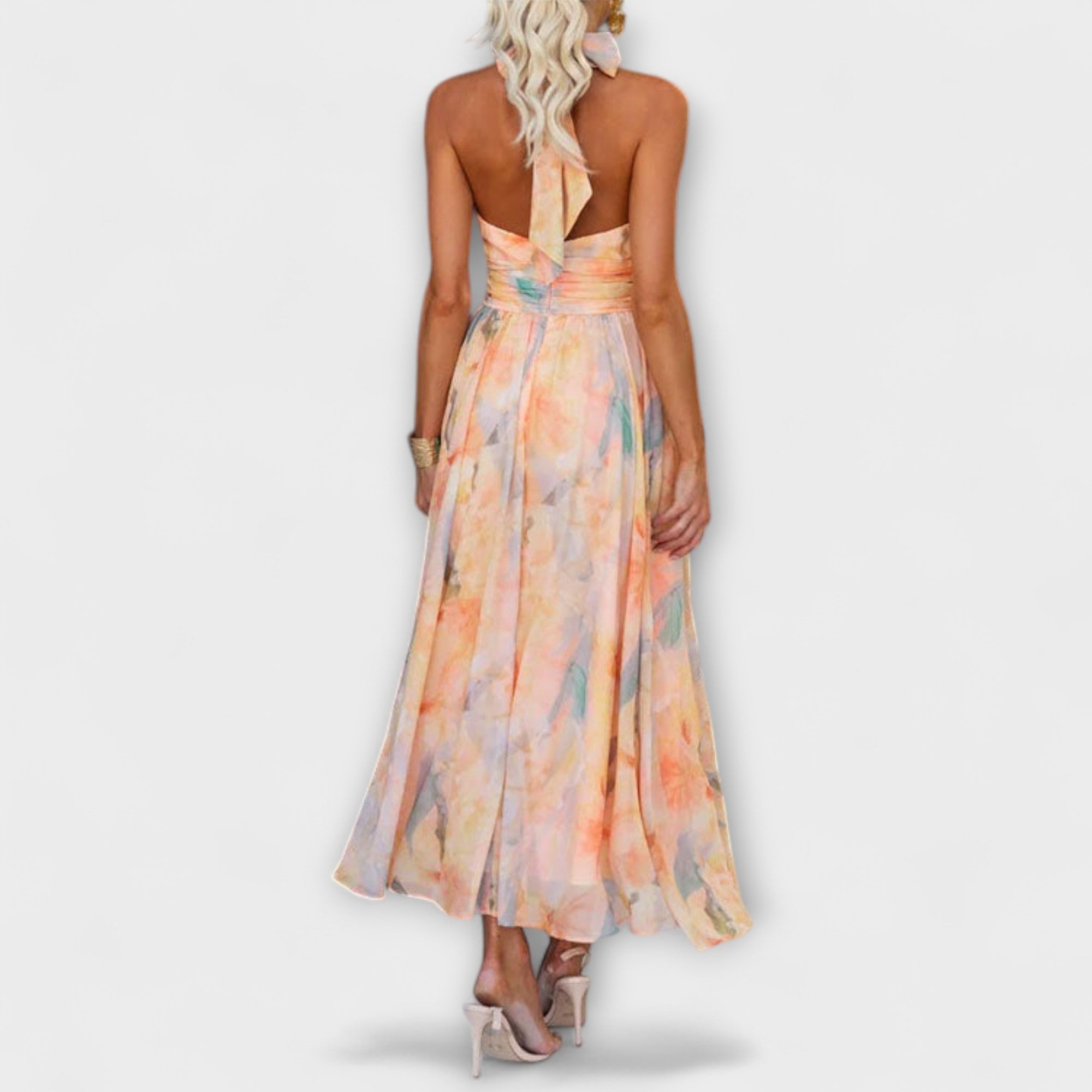 Anna-Berg | Maxi Dress, Halter Neck, Backless, Watercolour Print