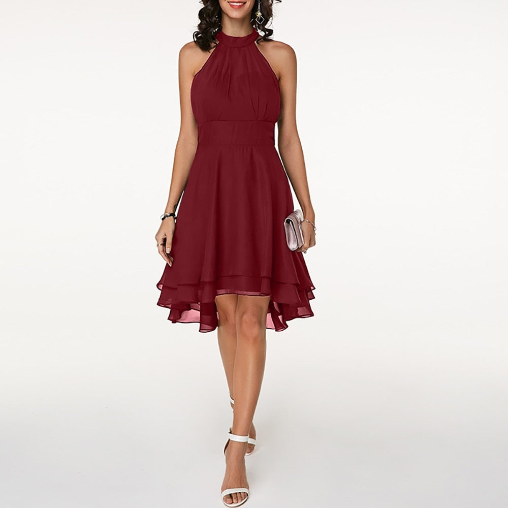 Anna-Berg | Midi Dress - Halter, Flared Skirt, Ruffle Detailing