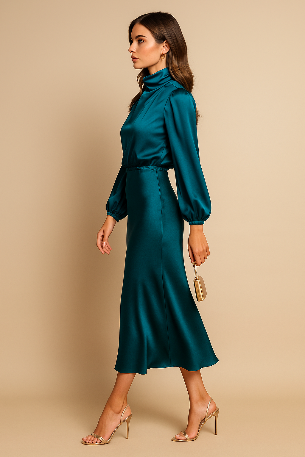 Anna-Berg | Midi Dress - High Neck, High Waist