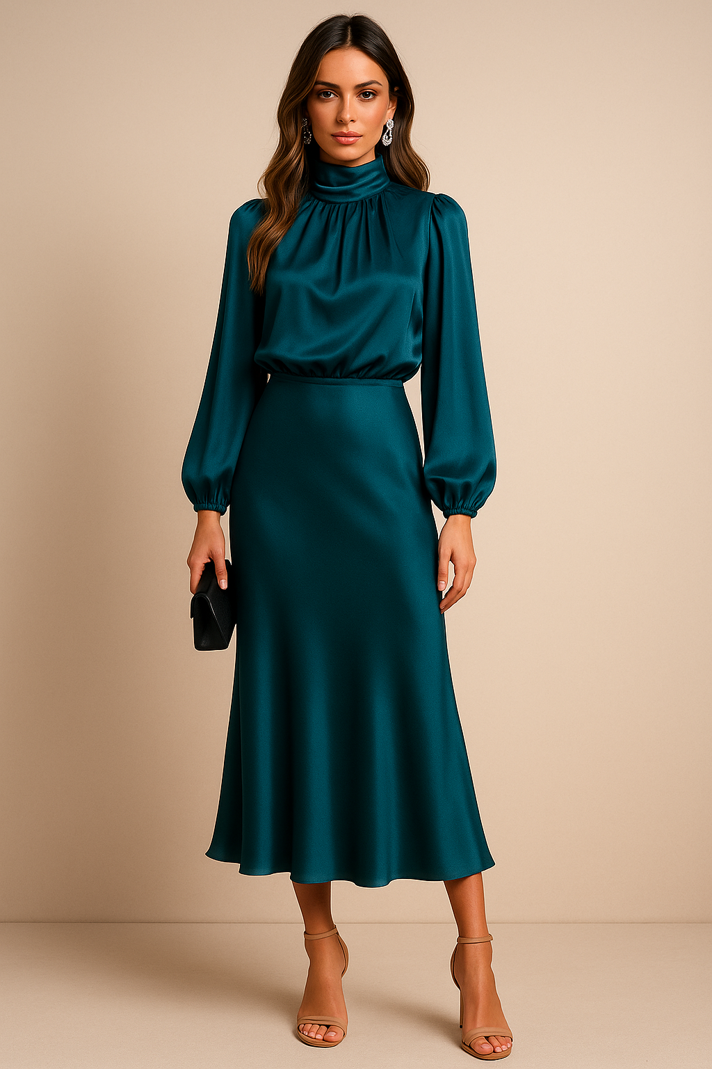 Anna-Berg | Midi Dress - High Neck, High Waist