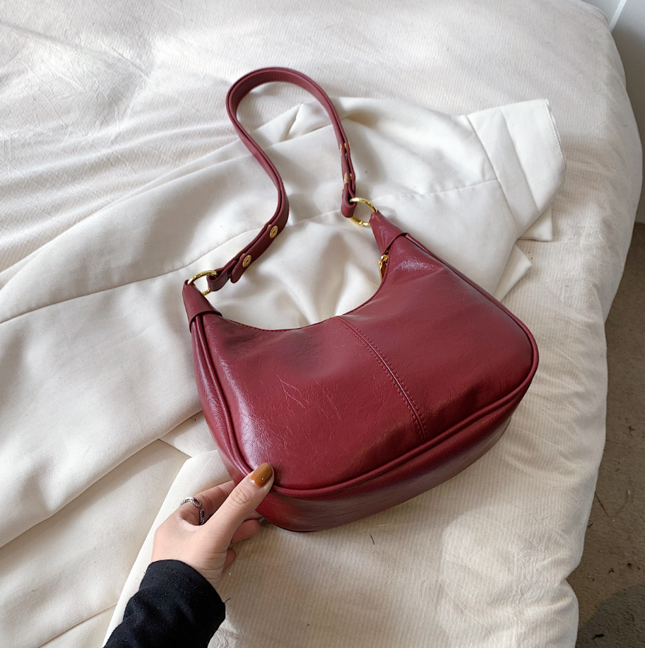 Anna-Berg | Hobo Bag - Zip Top, Adjustable Shoulder Strap, Gold Rings
