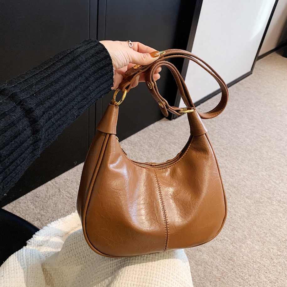 Anna-Berg | Hobo Bag - Zip Top, Adjustable Shoulder Strap, Gold Rings