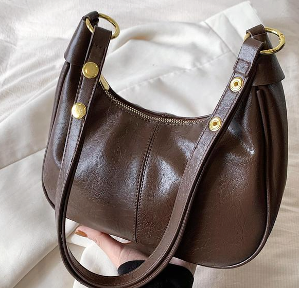Anna-Berg | Hobo Bag - Zip Top, Adjustable Shoulder Strap, Gold Rings