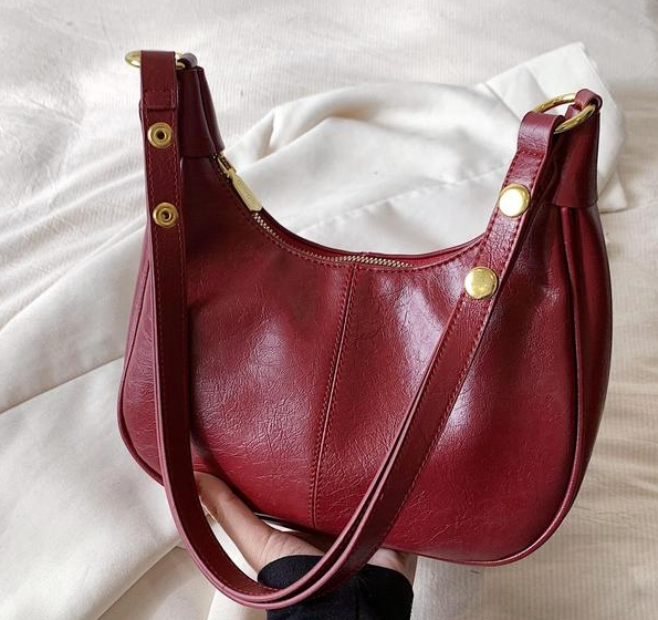 Anna-Berg | Hobo Bag - Zip Top, Adjustable Shoulder Strap, Gold Rings