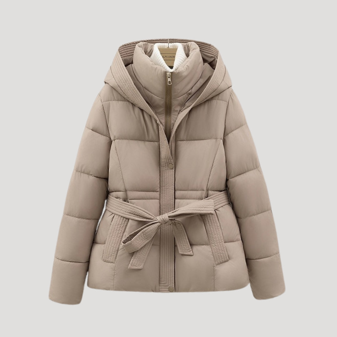 Anna-Berg | Hooded Puffer Jacket - Belted Winter Coat