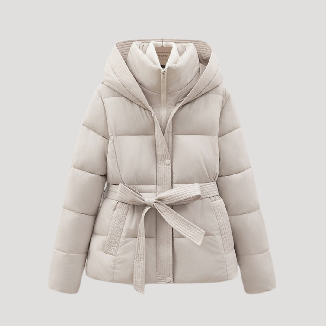 Anna-Berg | Hooded Puffer Jacket - Belted Winter Coat